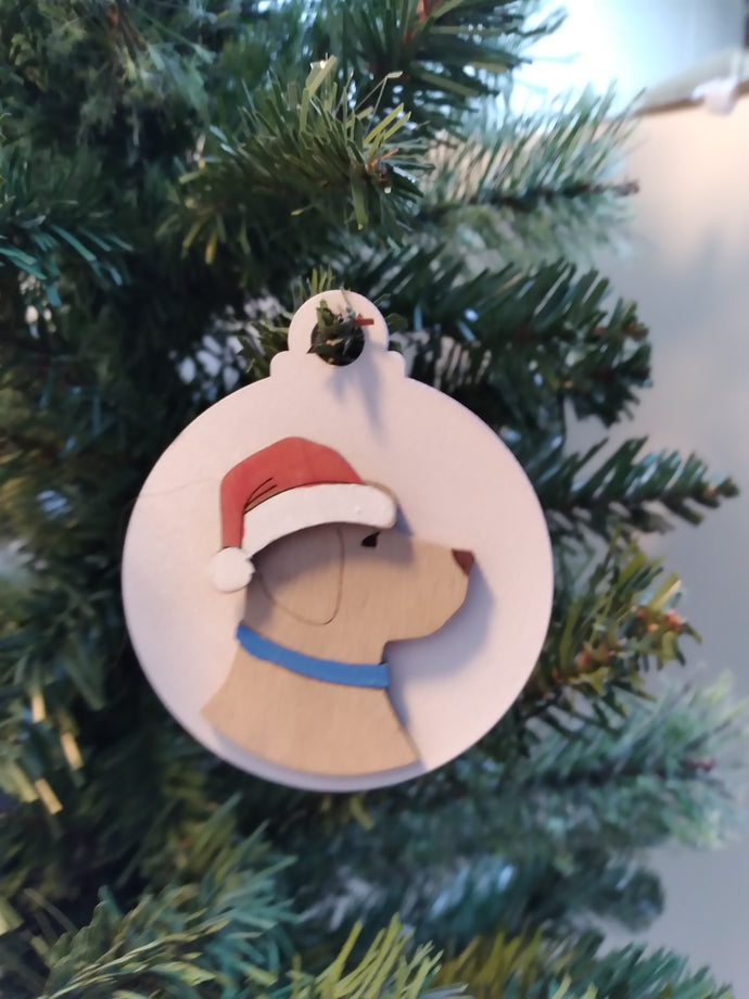 Ornament, Dog Santa Hat Side
