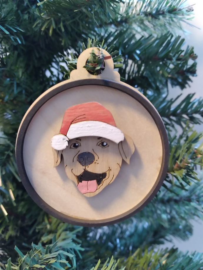 Ornament, Dog Santa Hat Front